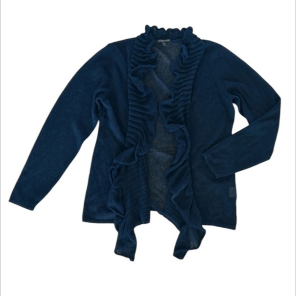 Eileen Fisher linen blend open front cardigan sweater size Petite Large navy